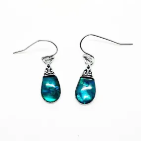Pretty Paua Shell Earrings with Filigree Top