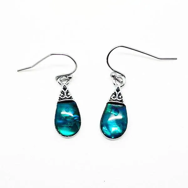 Pretty Paua Shell Earrings with Filigree Top