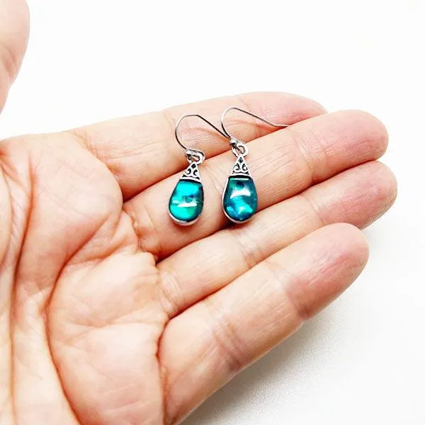 Pretty Paua Shell Earrings with Filigree Top