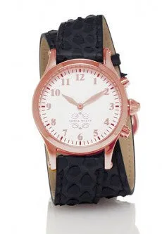 Rose Gold Round Watch with Double Wrap Strap