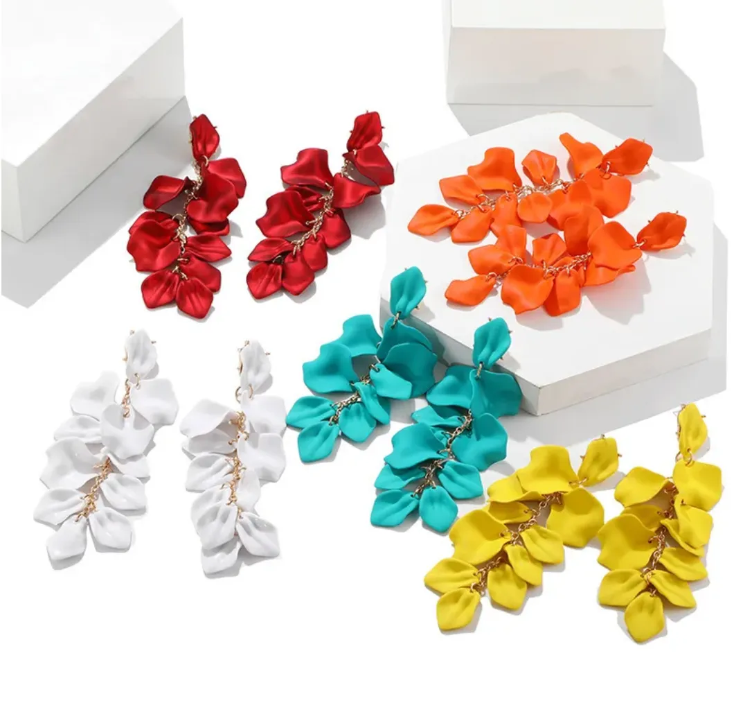 Rose Petal Acrylic Earrings - White