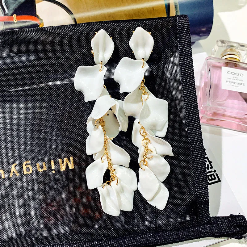 Rose Petal Acrylic Earrings - White