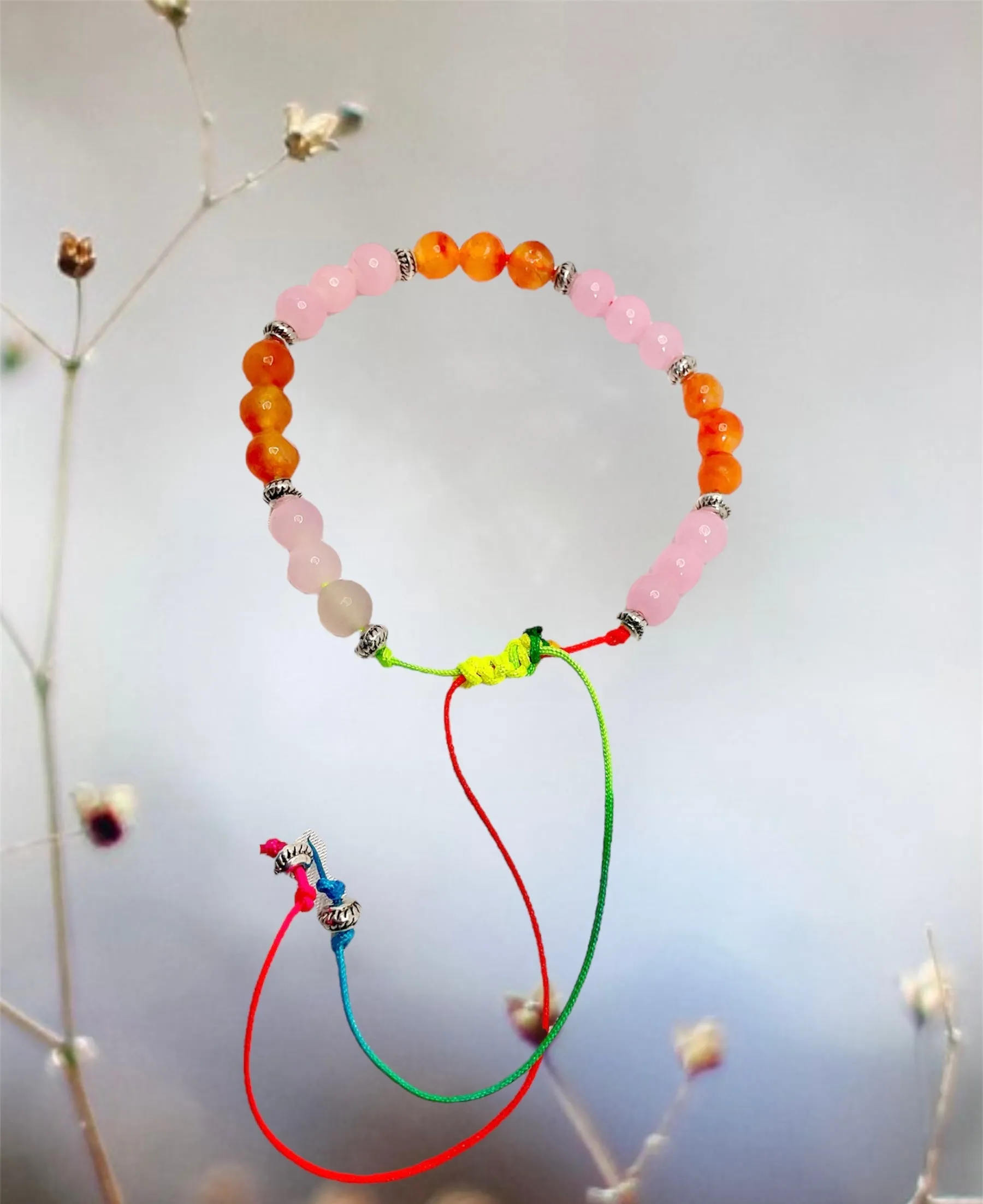 Rose Quartz & Carnelian Adjustable Bracelets