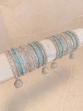 Roshni Luxury Bangle Set - Silver & Blue