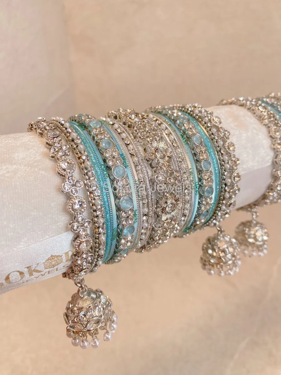 Roshni Luxury Bangle Set - Silver & Blue