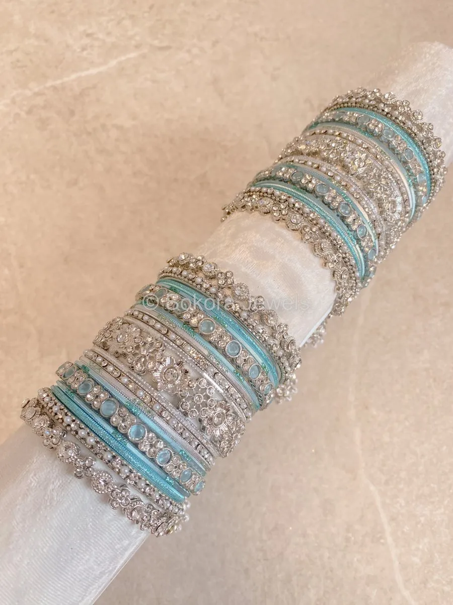 Roshni Luxury Bangle Set - Silver & Blue
