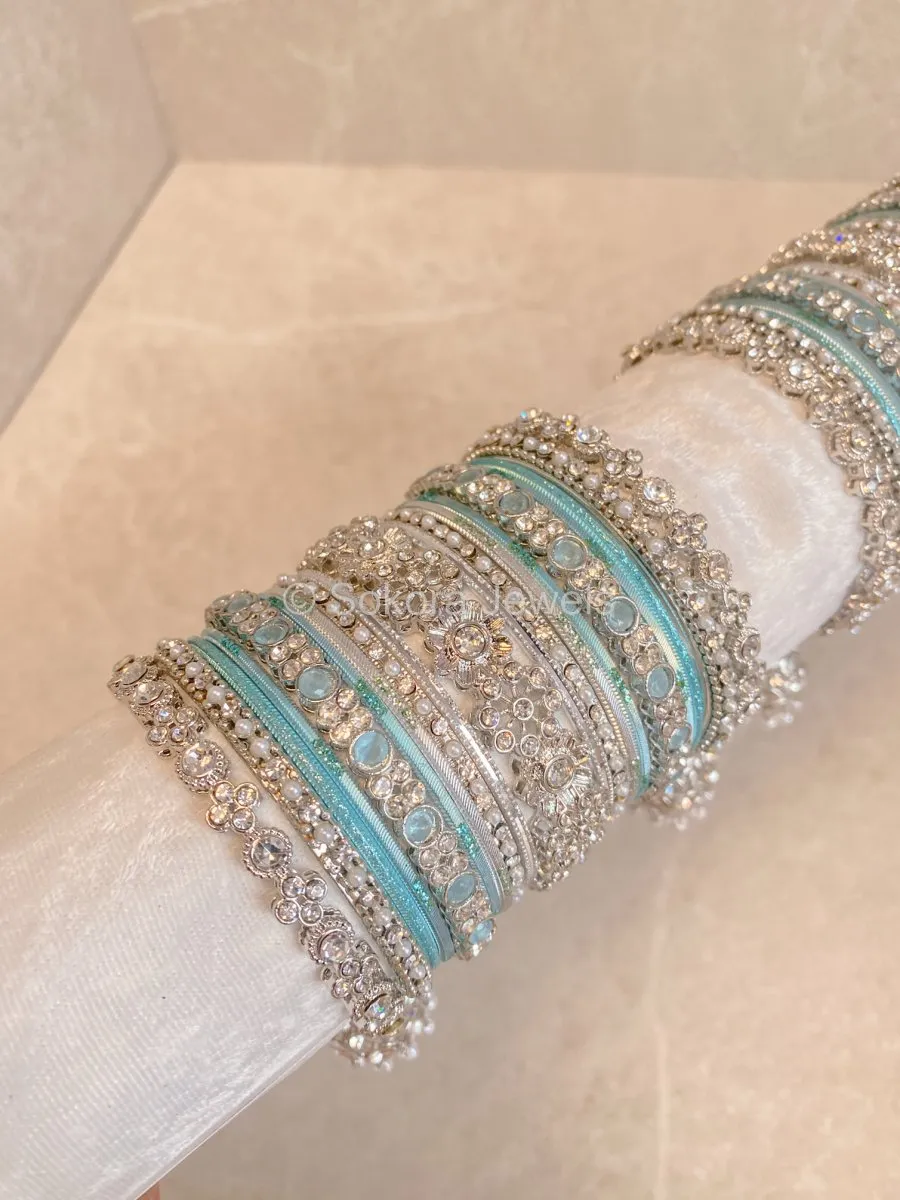 Roshni Luxury Bangle Set - Silver & Blue