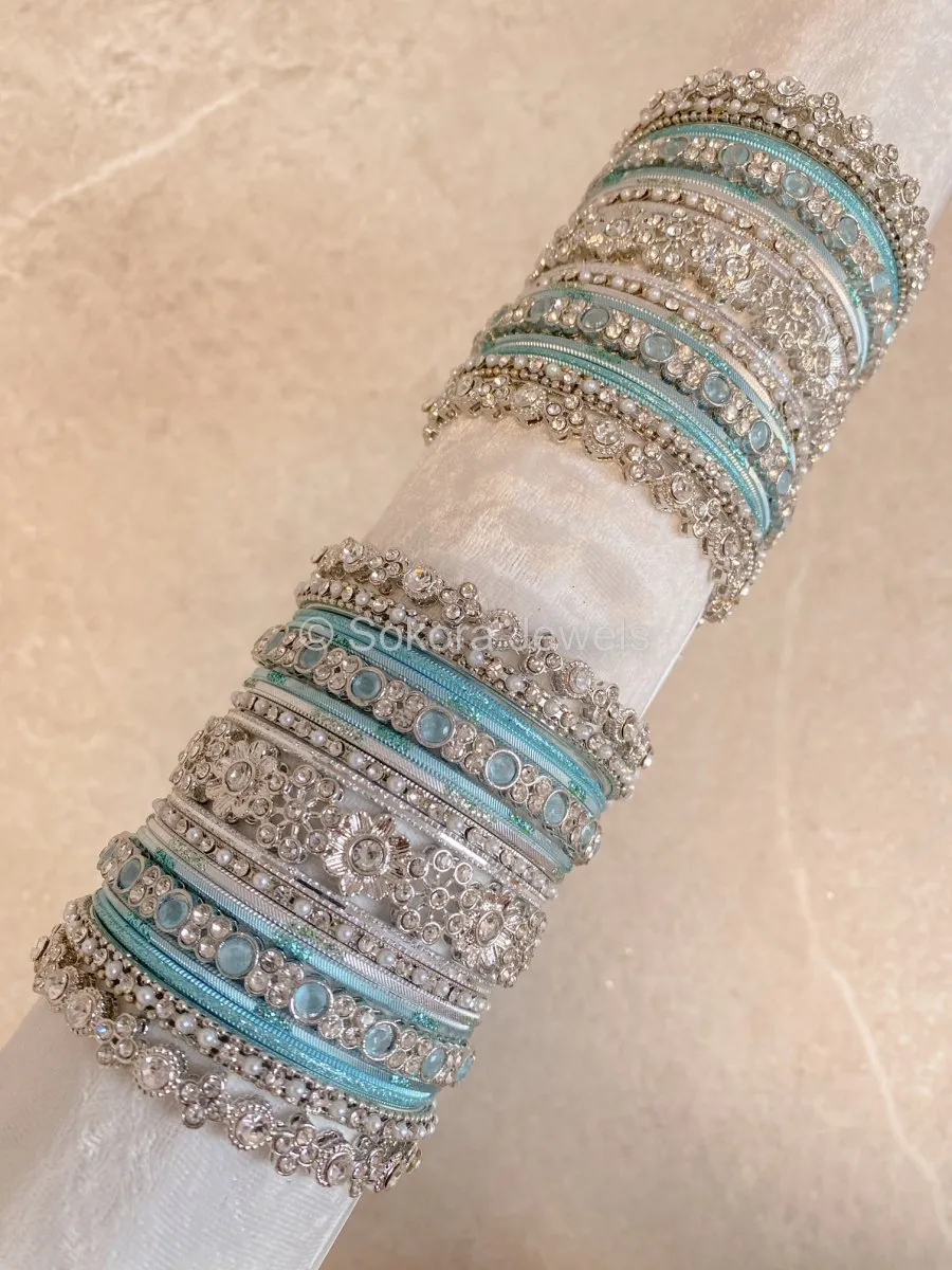 Roshni Luxury Bangle Set - Silver & Blue