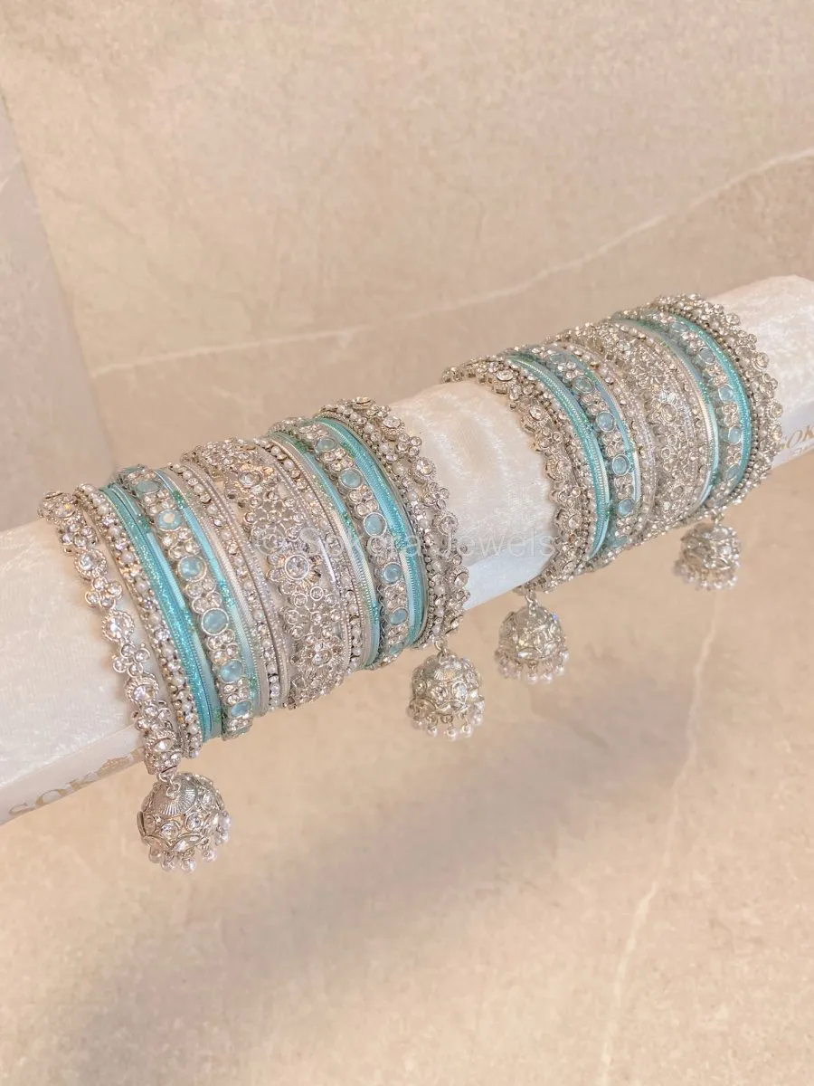 Roshni Luxury Bangle Set - Silver & Blue
