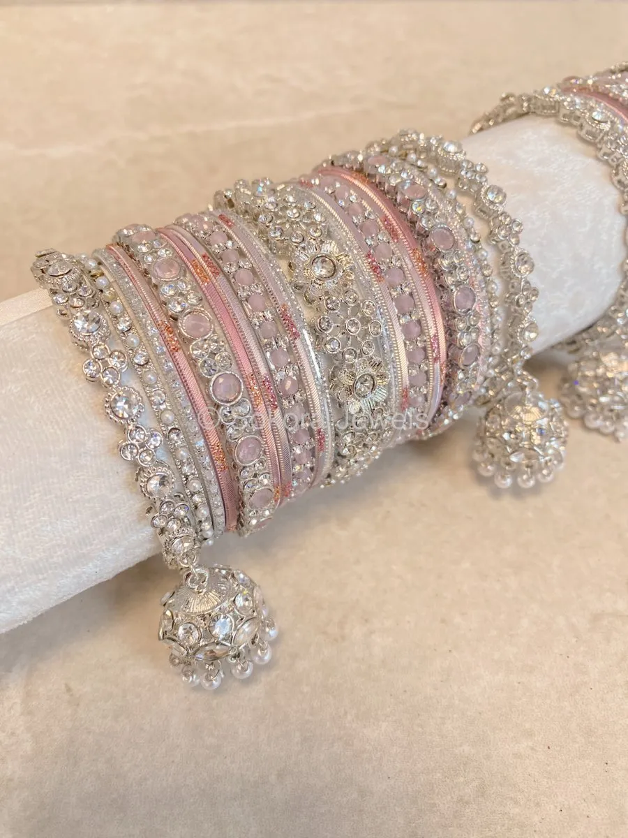 Roshni Luxury Bangle Set - Silver & Pink