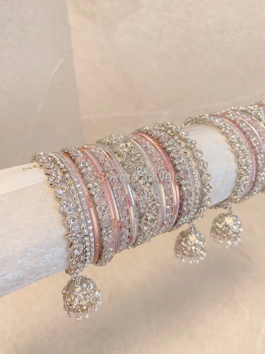 Roshni Luxury Bangle Set - Silver & Pink