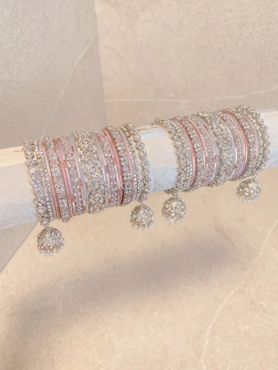 Roshni Luxury Bangle Set - Silver & Pink