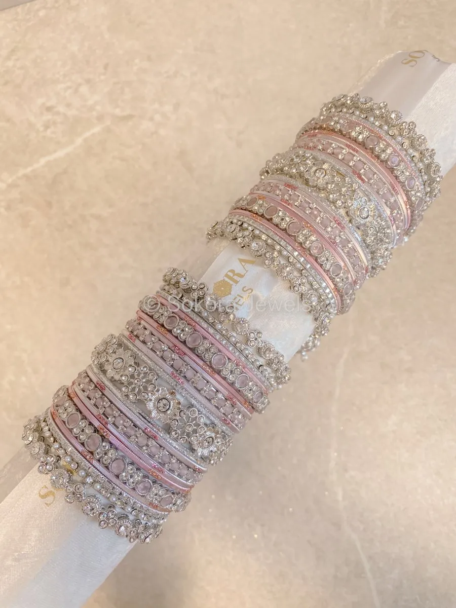 Roshni Luxury Bangle Set - Silver & Pink