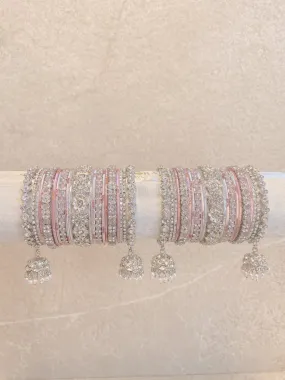 Roshni Luxury Bangle Set - Silver & Pink