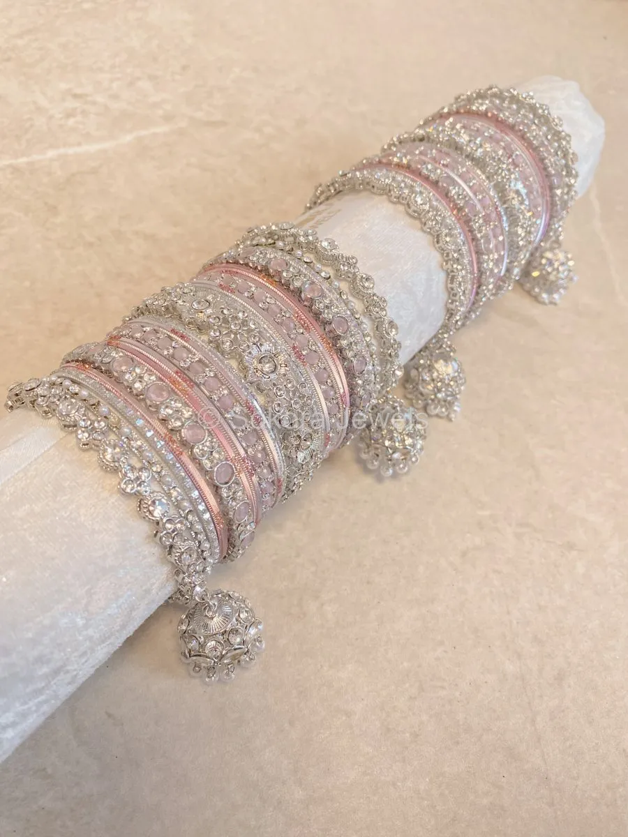 Roshni Luxury Bangle Set - Silver & Pink