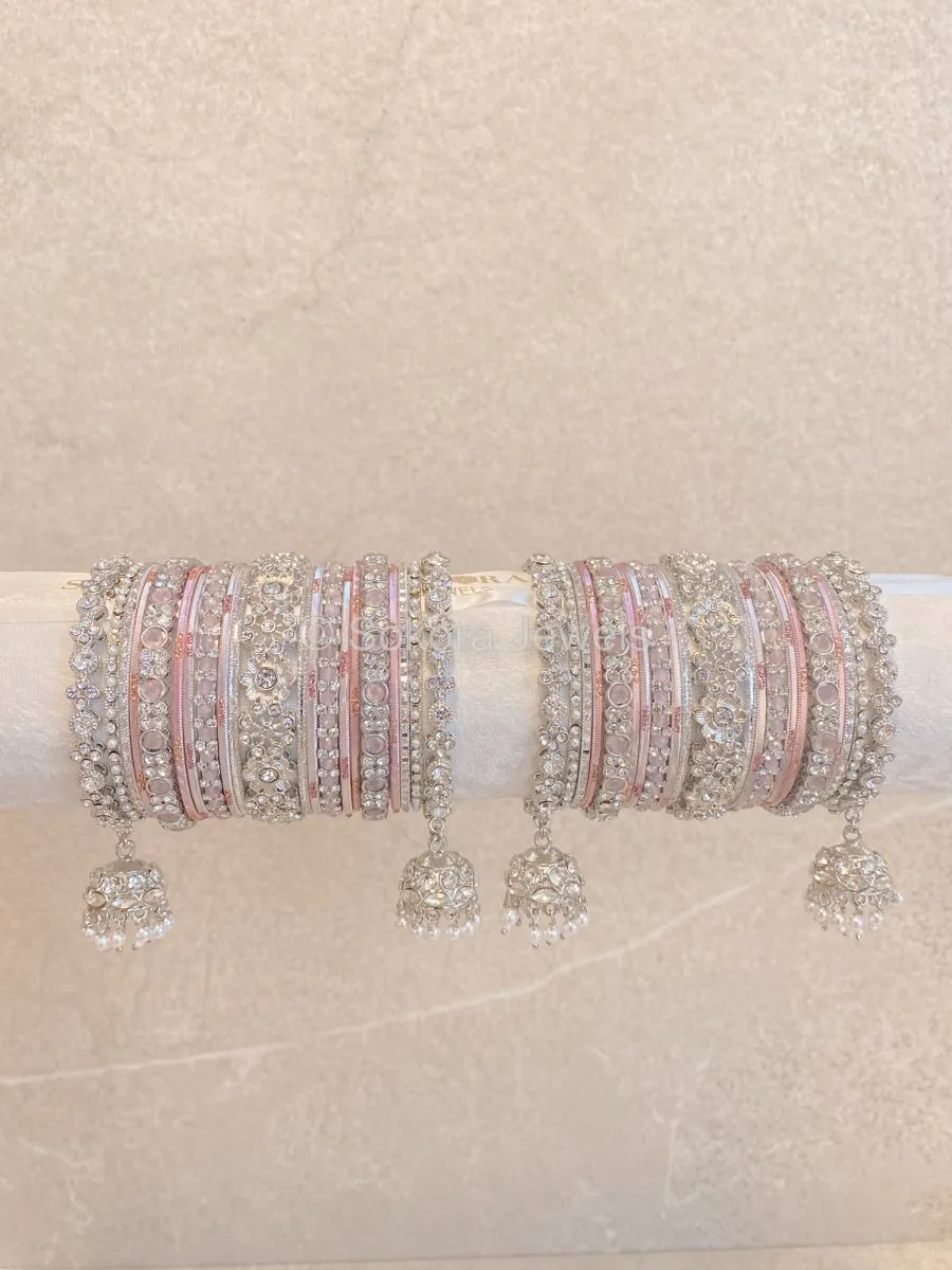Roshni Luxury Bangle Set - Silver & Pink