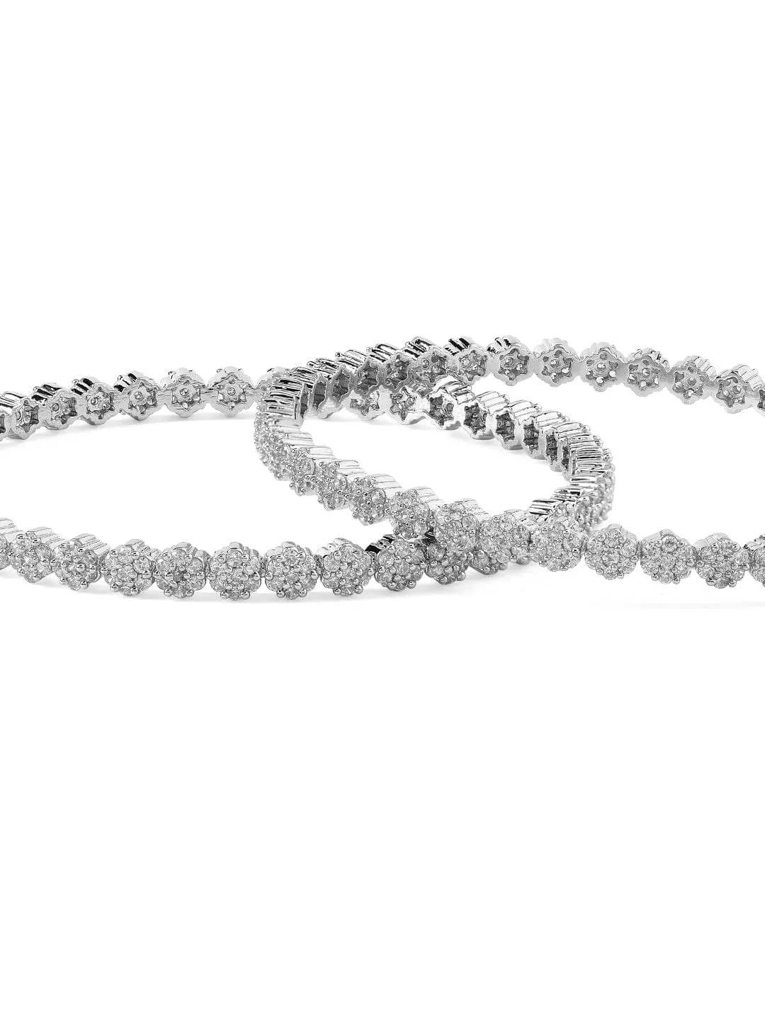 Rubans Set of 2 Silver-Plated Zirconia Stone Studded Bangles