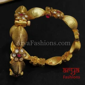 Ruby Kundan Kada Bangles with Cubic Zirconia Stones, Pair of 2 Bangles