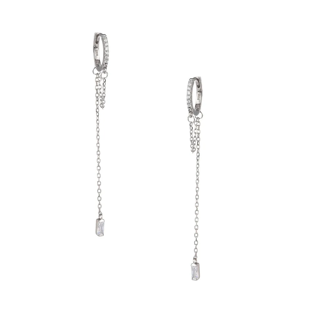 S925 Silver Circle Chain Zirconia Drop Earrings