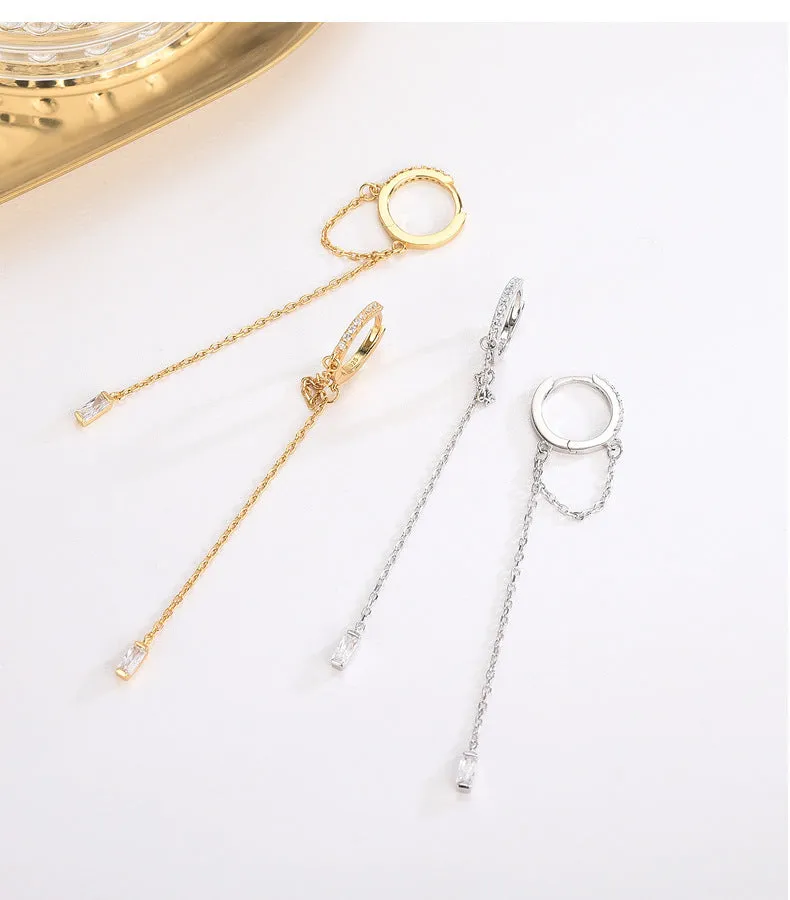 S925 Silver Circle Chain Zirconia Drop Earrings