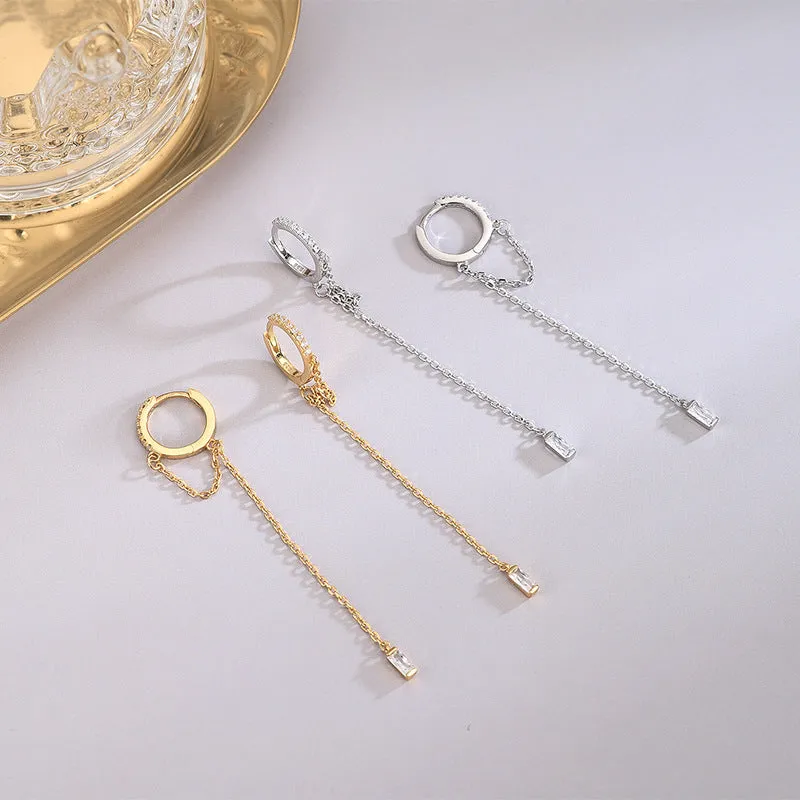 S925 Silver Circle Chain Zirconia Drop Earrings