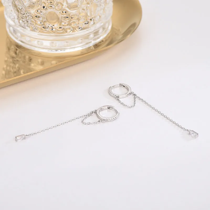 S925 Silver Circle Chain Zirconia Drop Earrings
