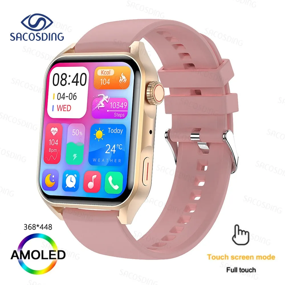 SACOSDING New Sport Smartwatch Men Women AMOLED Screen  Bluetooth Call Always Display The Time HeartRate Smart Watch For Android