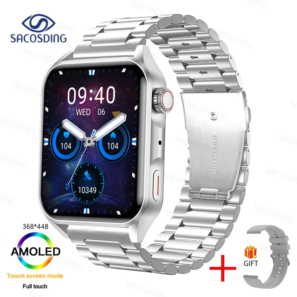 SACOSDING New Sport Smartwatch Men Women AMOLED Screen  Bluetooth Call Always Display The Time HeartRate Smart Watch For Android