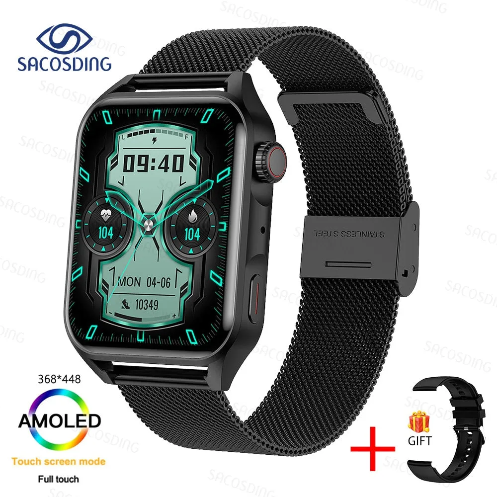 SACOSDING New Sport Smartwatch Men Women AMOLED Screen  Bluetooth Call Always Display The Time HeartRate Smart Watch For Android