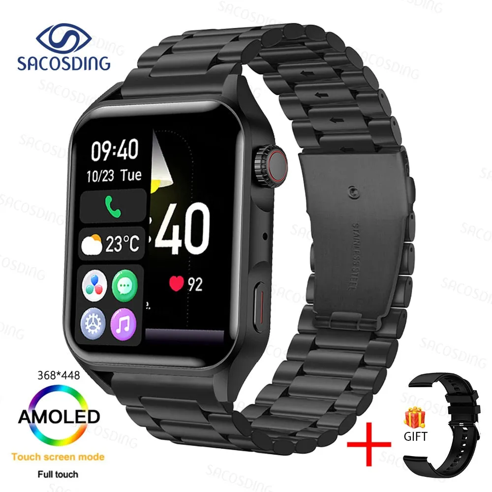 SACOSDING New Sport Smartwatch Men Women AMOLED Screen  Bluetooth Call Always Display The Time HeartRate Smart Watch For Android
