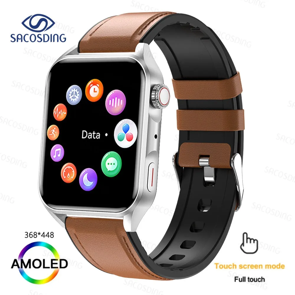 SACOSDING New Sport Smartwatch Men Women AMOLED Screen  Bluetooth Call Always Display The Time HeartRate Smart Watch For Android