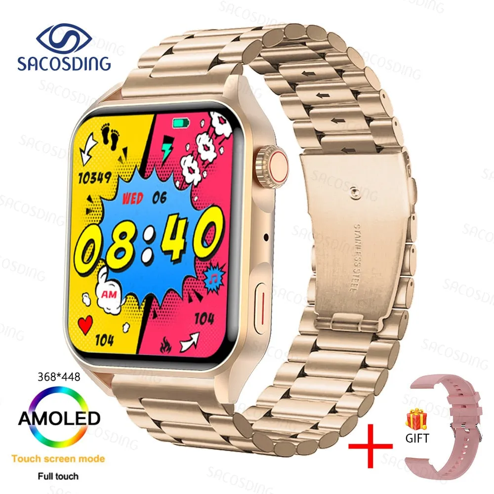 SACOSDING New Sport Smartwatch Men Women AMOLED Screen  Bluetooth Call Always Display The Time HeartRate Smart Watch For Android