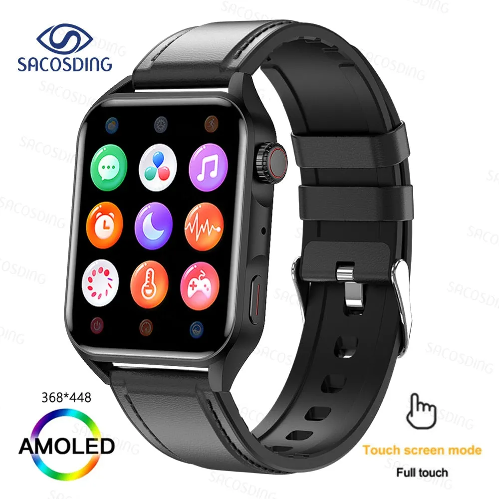 SACOSDING New Sport Smartwatch Men Women AMOLED Screen  Bluetooth Call Always Display The Time HeartRate Smart Watch For Android