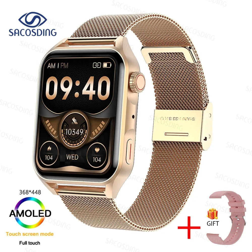SACOSDING New Sport Smartwatch Men Women AMOLED Screen  Bluetooth Call Always Display The Time HeartRate Smart Watch For Android