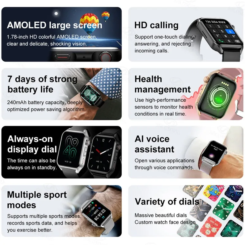 SACOSDING New Sport Smartwatch Men Women AMOLED Screen  Bluetooth Call Always Display The Time HeartRate Smart Watch For Android