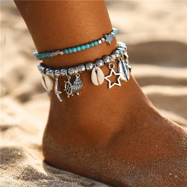 Save Ocean Animals Jewelry | Boho Anklet Seashell Starfish