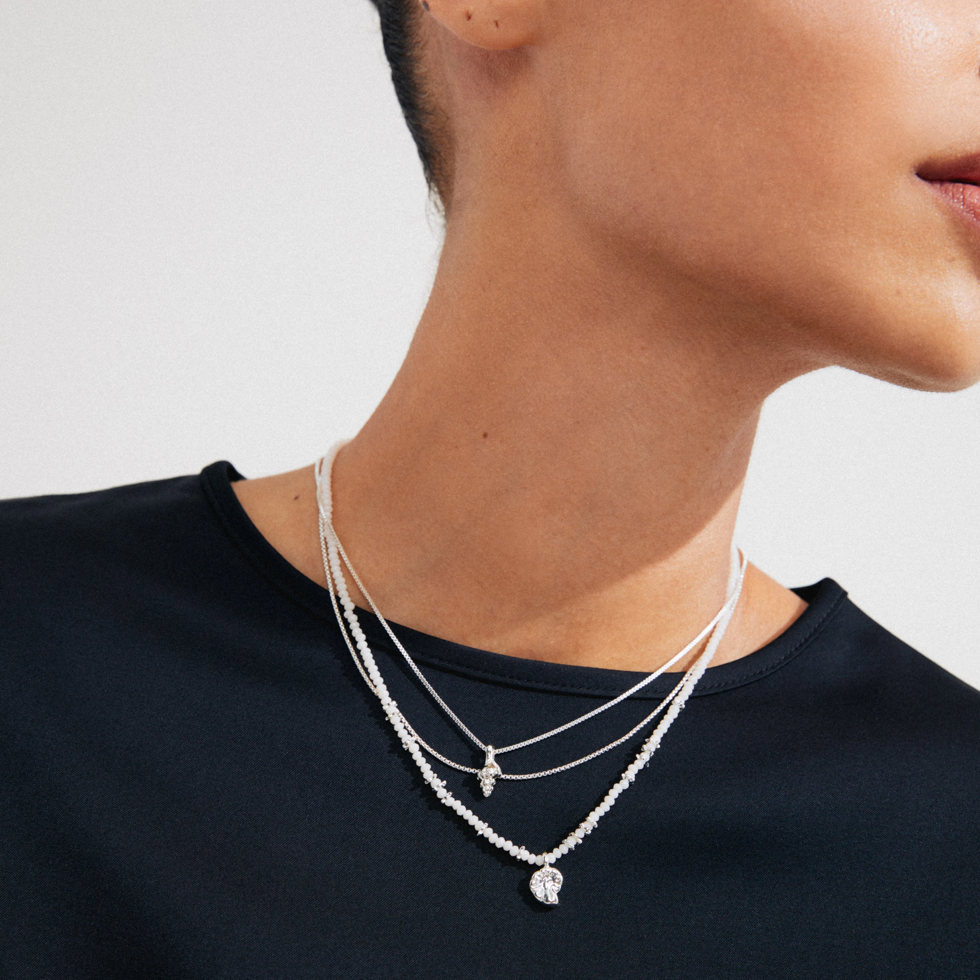 SEA necklace, 3-in-1 set, white/silver-plated
