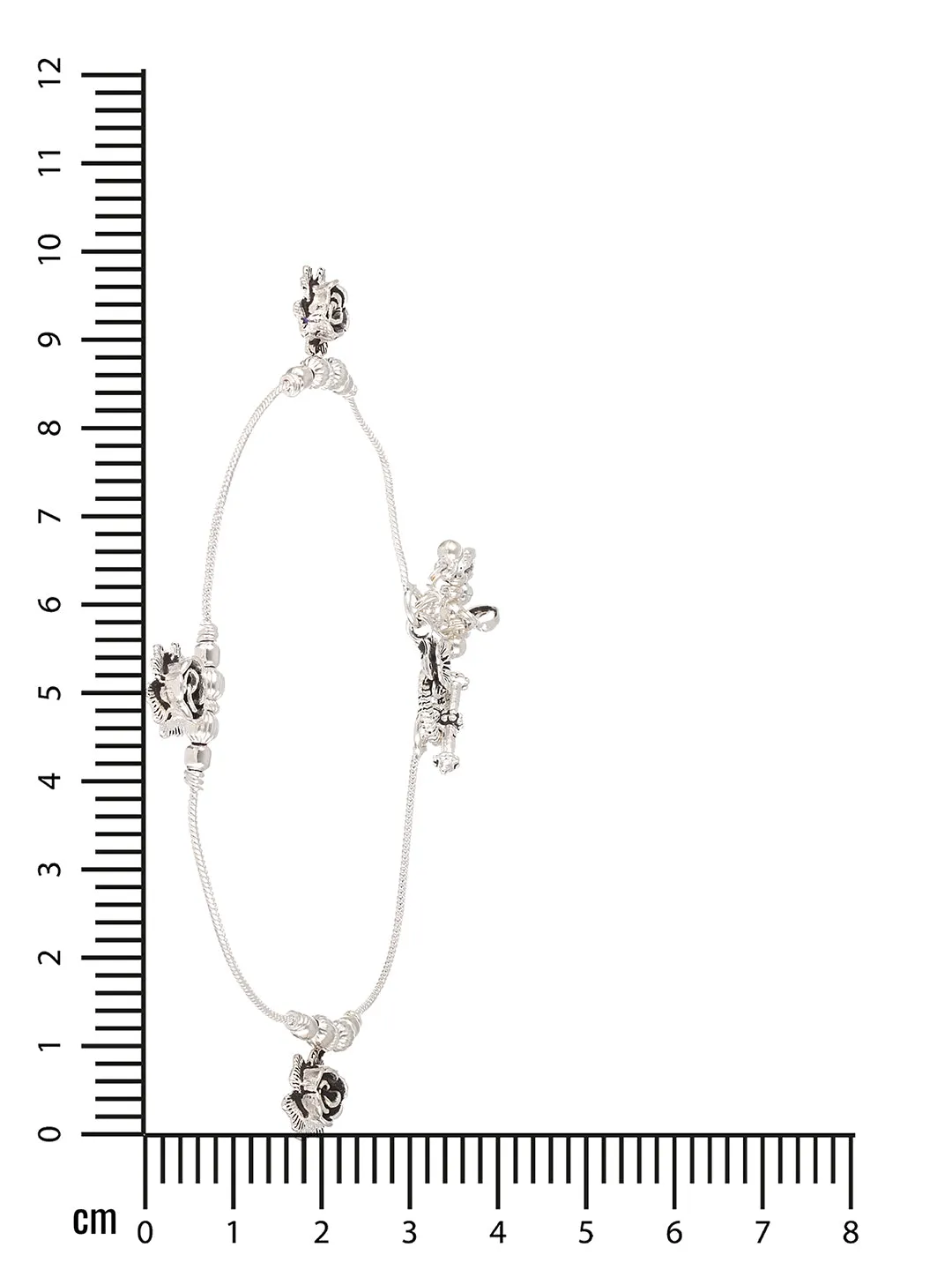 Set Of 2 Oxidized Silver-Plated Rose Motif Anklets With Ghungroo Detail