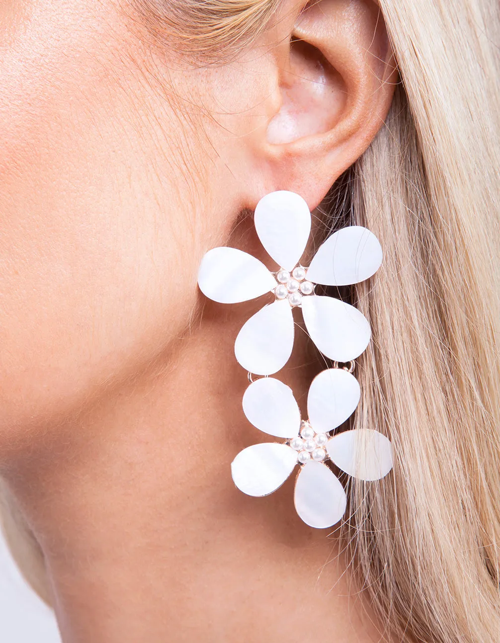 Shell Double Flower Drop Earring