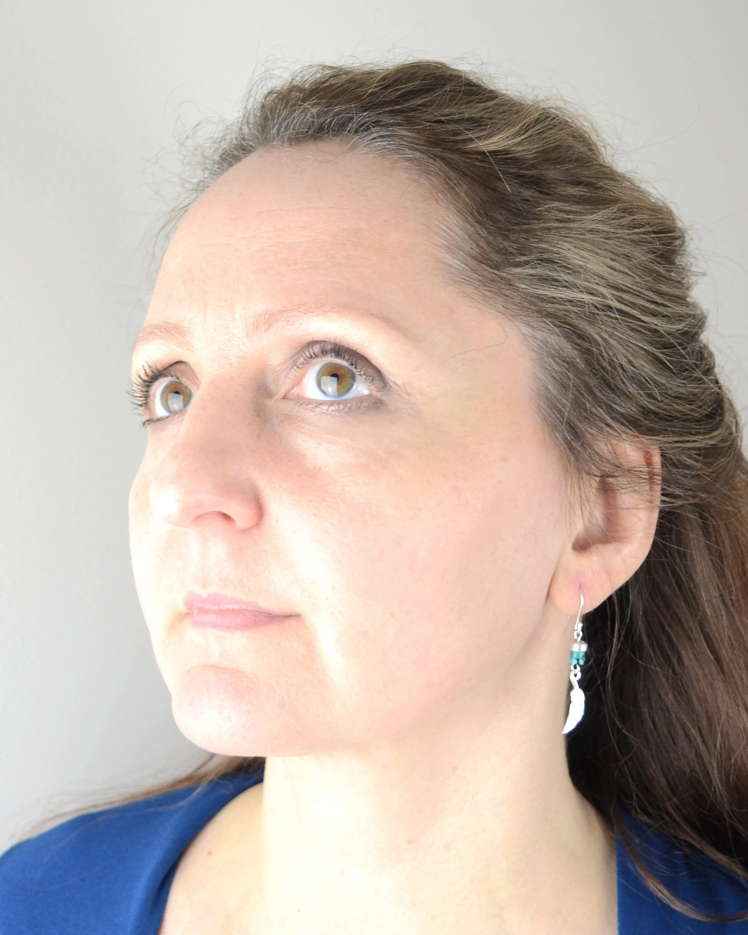 Silver and turquoise boho earrings, sterling silver feather long dangle earrings