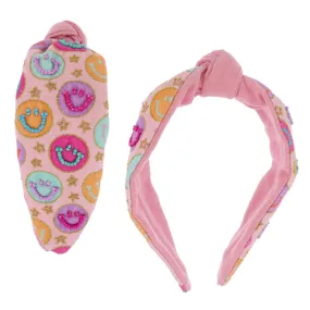 Smiley Face & Stars Pink Knotted Headband