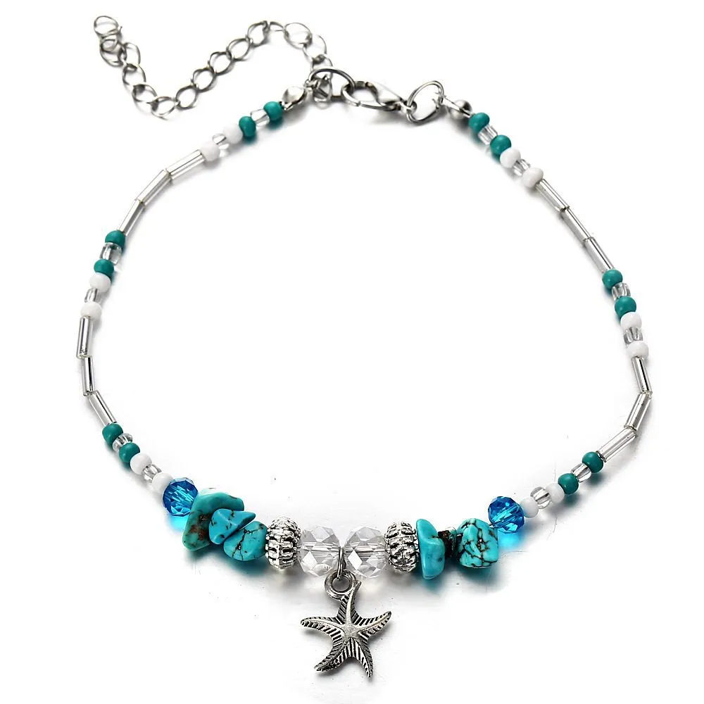 Starfish Pendant Rice Bead Anklet
