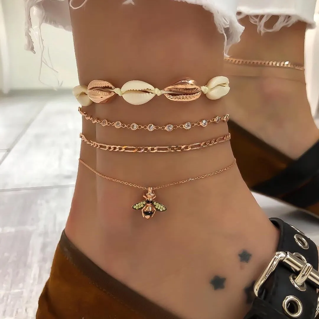 Starfish Pendant Rice Bead Anklet