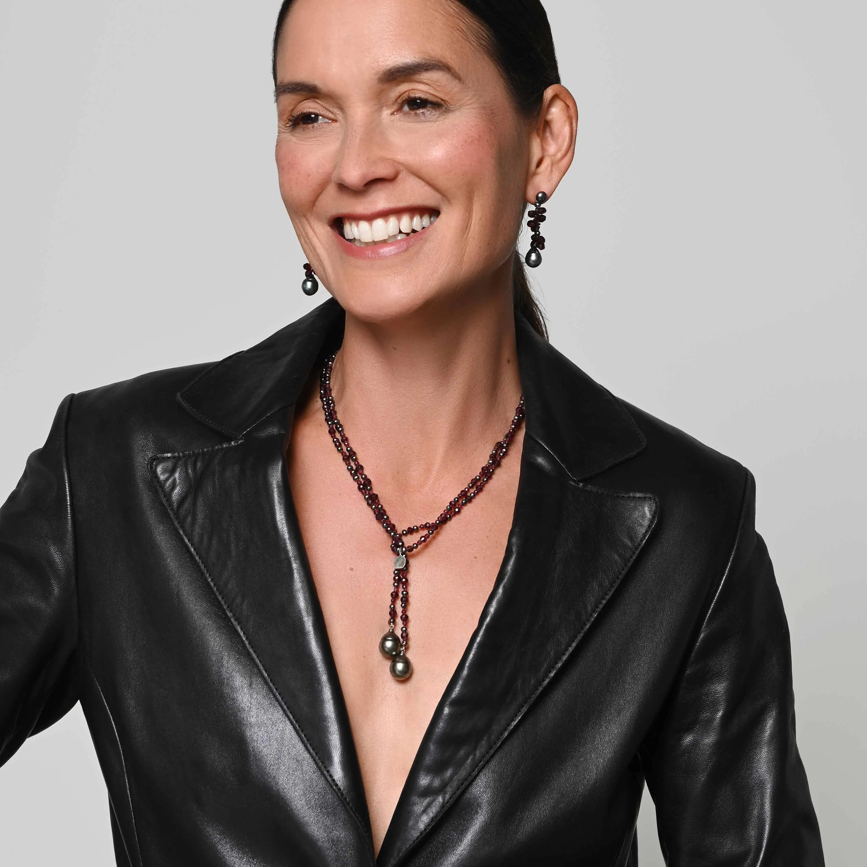 Tahitian Pearl & Garnet 'Melograno' Lariat Necklace