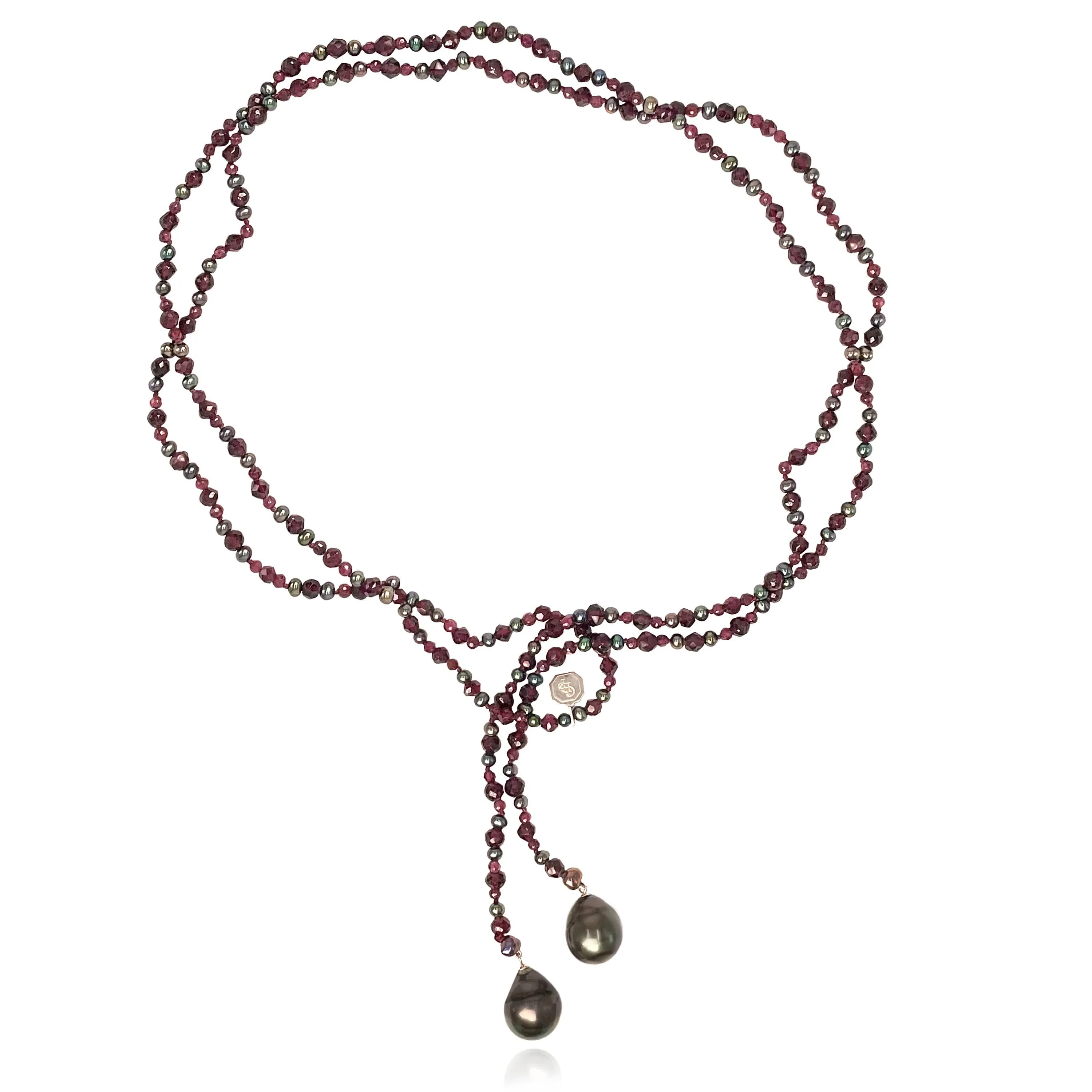 Tahitian Pearl & Garnet 'Melograno' Lariat Necklace