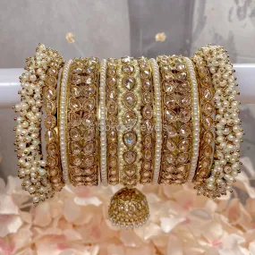 Tayyaba Pearly Luxury Bangle Stack - Champagne