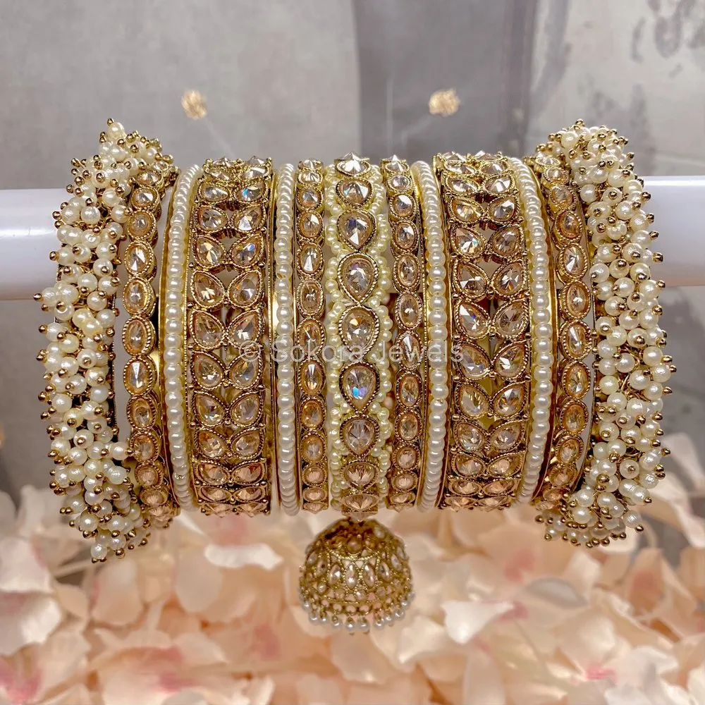 Tayyaba Pearly Luxury Bangle Stack - Champagne