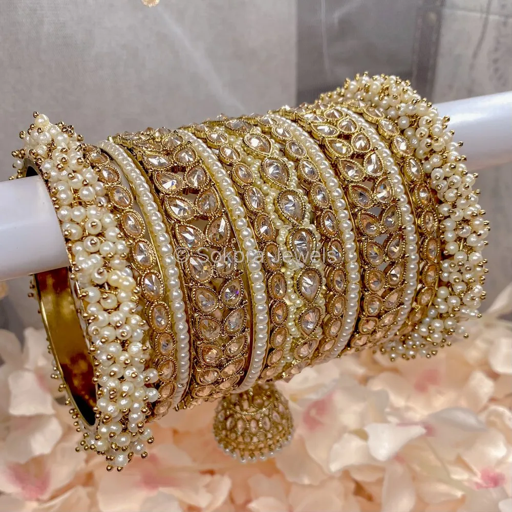 Tayyaba Pearly Luxury Bangle Stack - Champagne