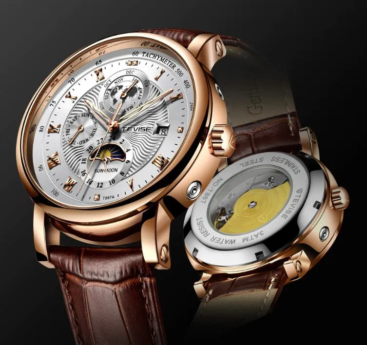 TEVISE Mens Mechanical Watches