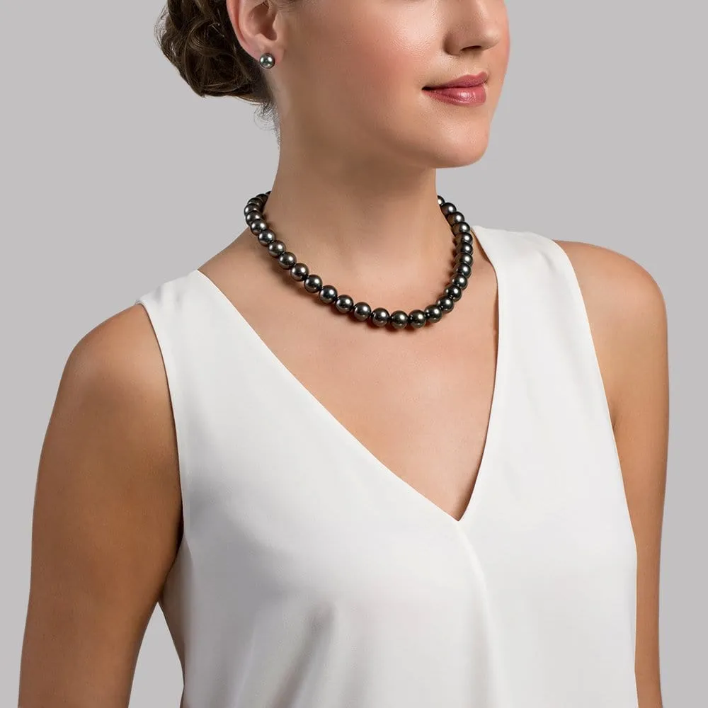 True Round Black Tahitian Pearl Necklace, 11.0-13.0mm - AAAA Quality